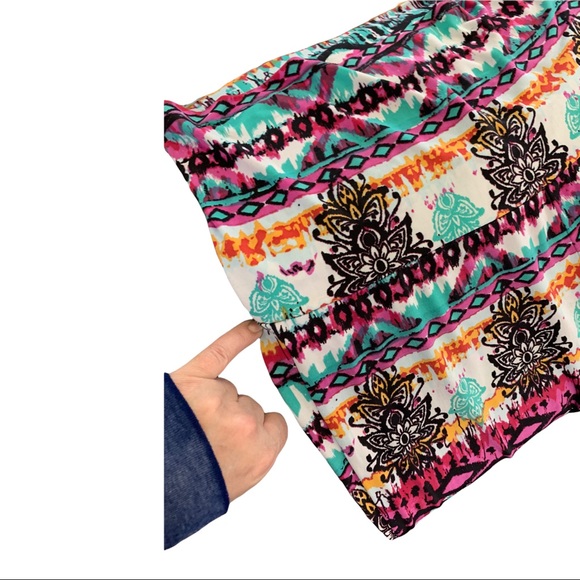 LUCY LOVE ROLL DOWN SUPER FLARE SOFT STRETCHY COLORFUL PAISLEY PANTS SIZE LARGE - Picture 15 of 15